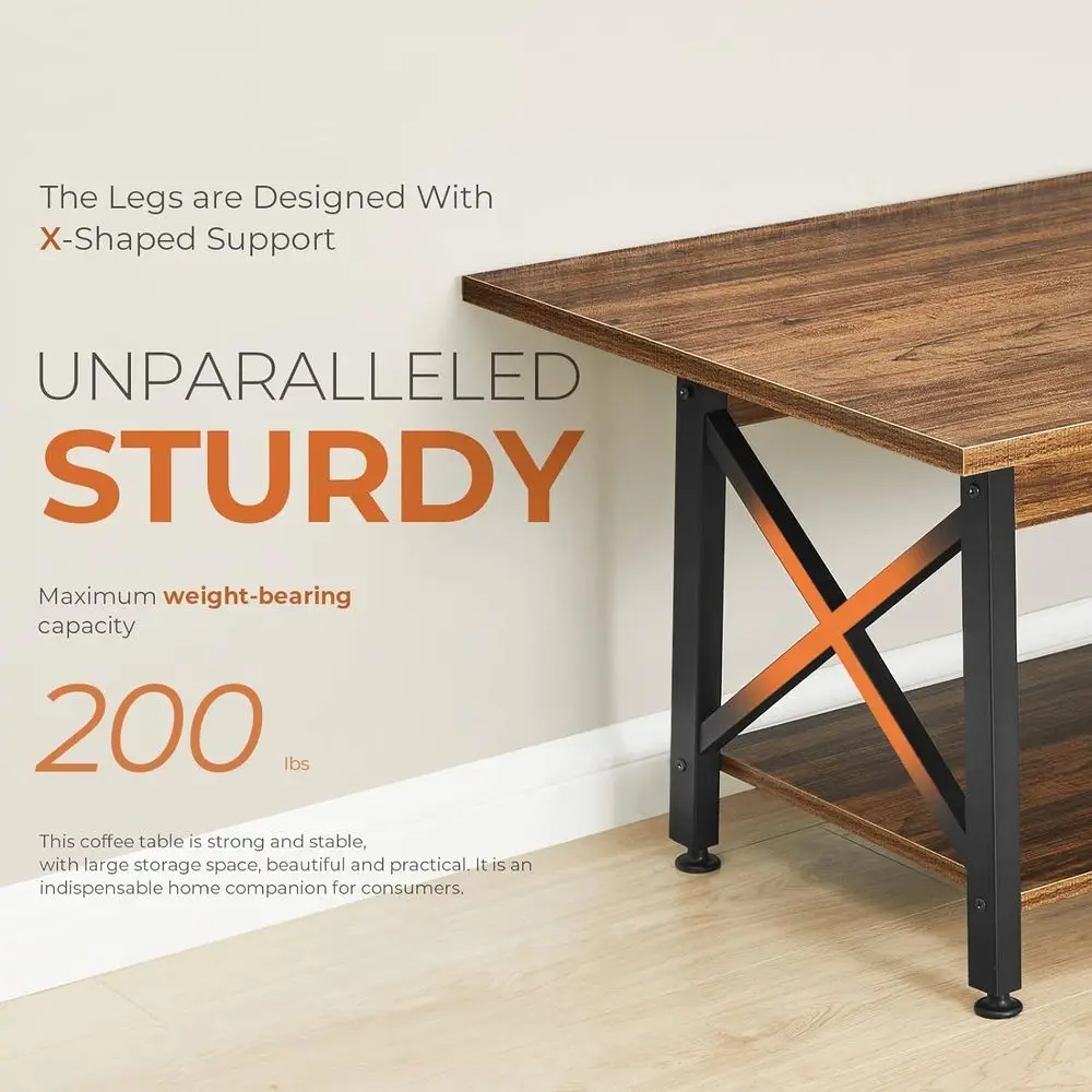 Large 43 Modern Farmhouse Coffee Table with Storage, X-Frame Design, Walnut Finish, Space-Saving for Living Room, Easy Assembly