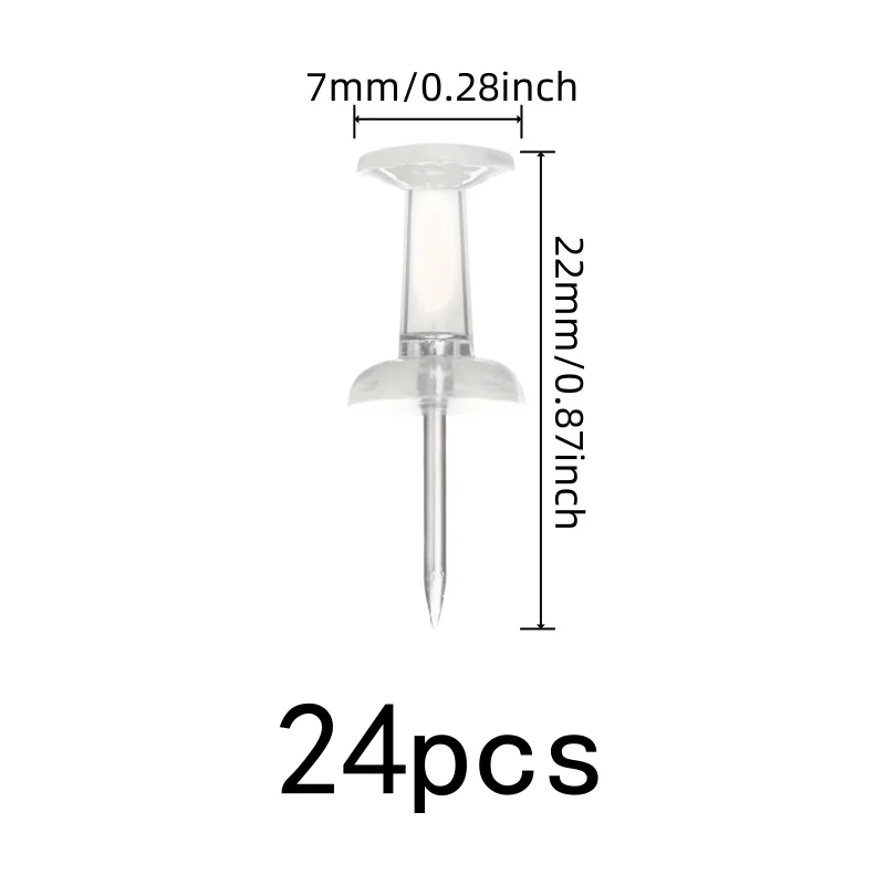 Clear Thumb Tacks 24 pcs, Transparent Clear Head, Reusable Durable, for DIY Wall Decoration, Multipurpose