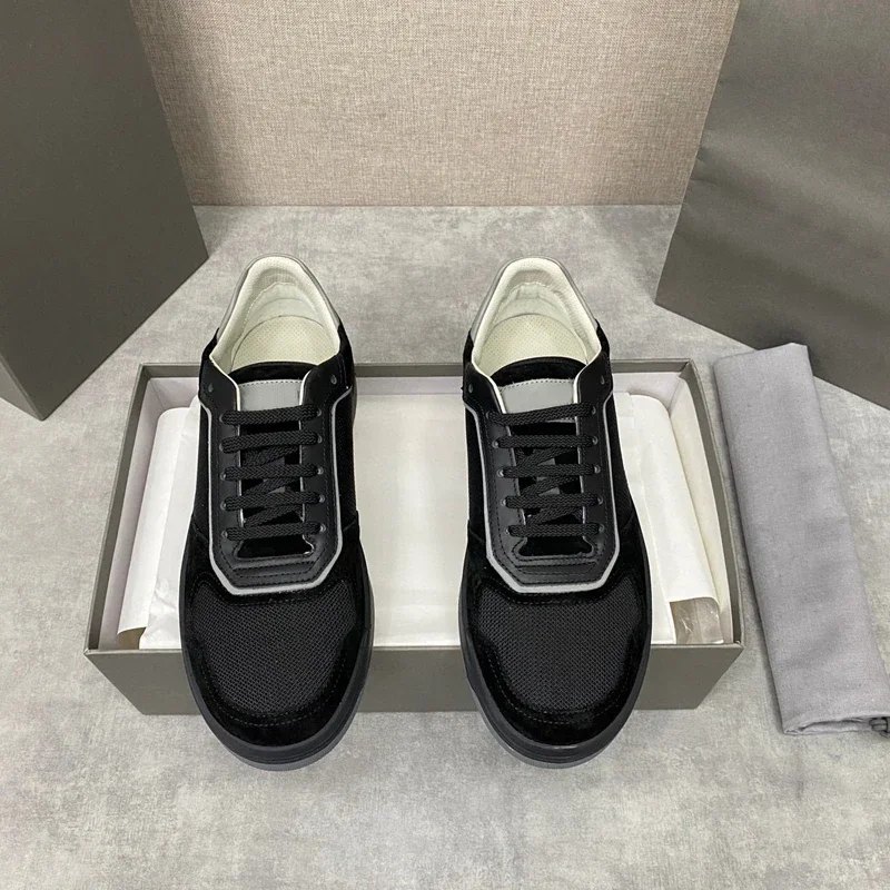 Men's Luxury designer Paneled Suede Sneakers Suede-trimmed Leather and Mesh Lace-up Casual Board Shoes,Without box