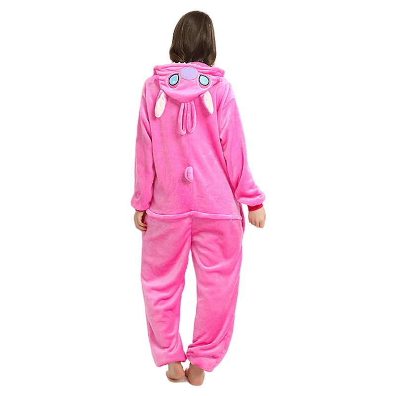 Adults Stitch Cosplay Pajamas Anime Stitch Angel Cute Costume Jumpsuit Pajamas Hooded Sleepwear Halloween Costume for Men Women