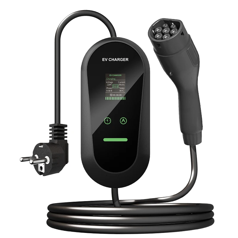3.5kw 16A 220V TYPE2  Adjustable Current AC Portable Charger Smart EV Home Car Charger With1.8-inch Screen and Wall-mounted Box