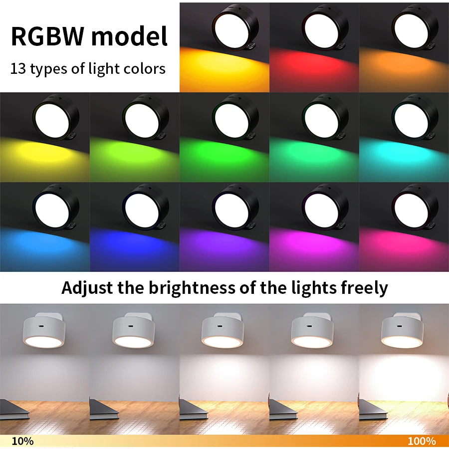 Modern Magnetic Wall Lights LED Wall Lamp 360° Rotation Wall Mounted Lights with Remote RGB Rechargeable Wall Sconce Room Decor