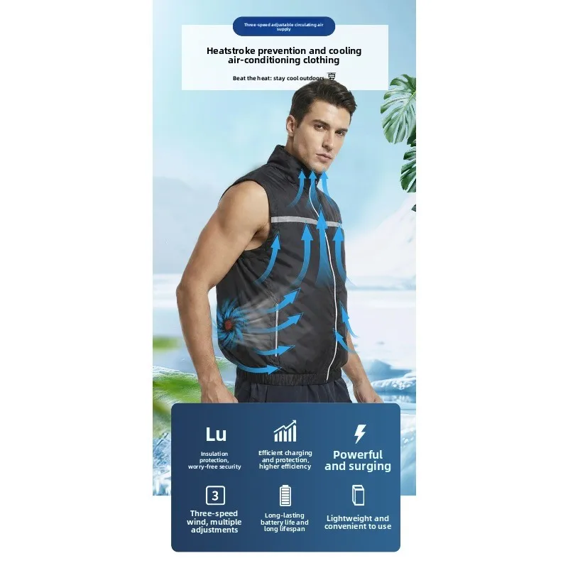 Summer Outdoor Cooling Air Condition Clothing Built-in Circulation Fan Breathable Vest for Fishing and Hunting