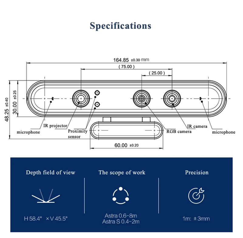 Astra S Telecamera di profondità somatosensoriale Riconoscimento facciale/gestione Robot ROS Occhi Scanner 3D Ricostruzione mappa 3D Modulo sensore