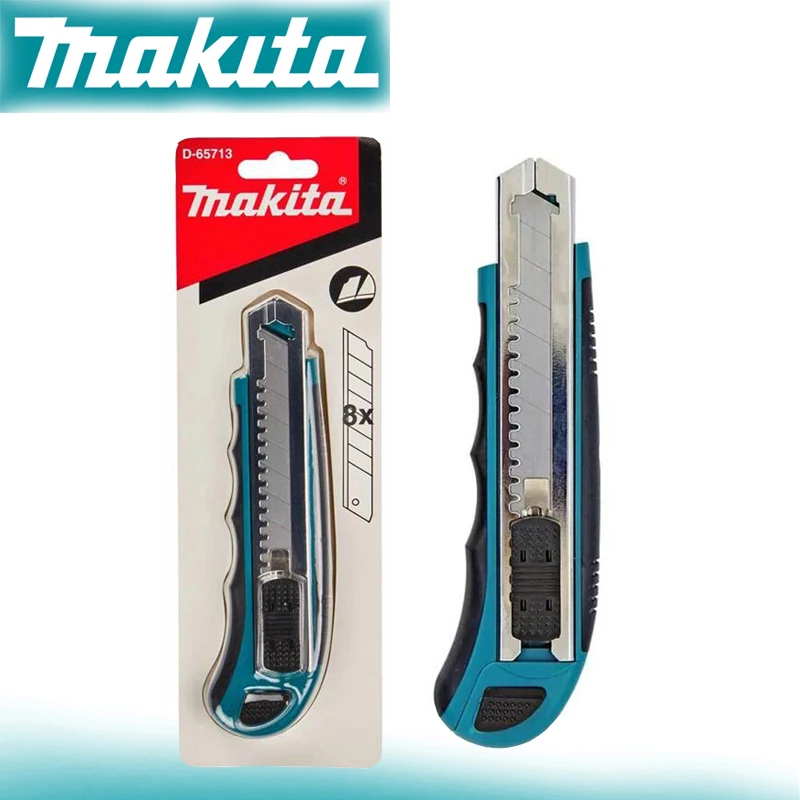 Makita-cuchillo de utilidad de D-65713, fácil de cargar, retráctil, Extra cuchillas, cómodo mango de goma, 8 cuchillas en Total