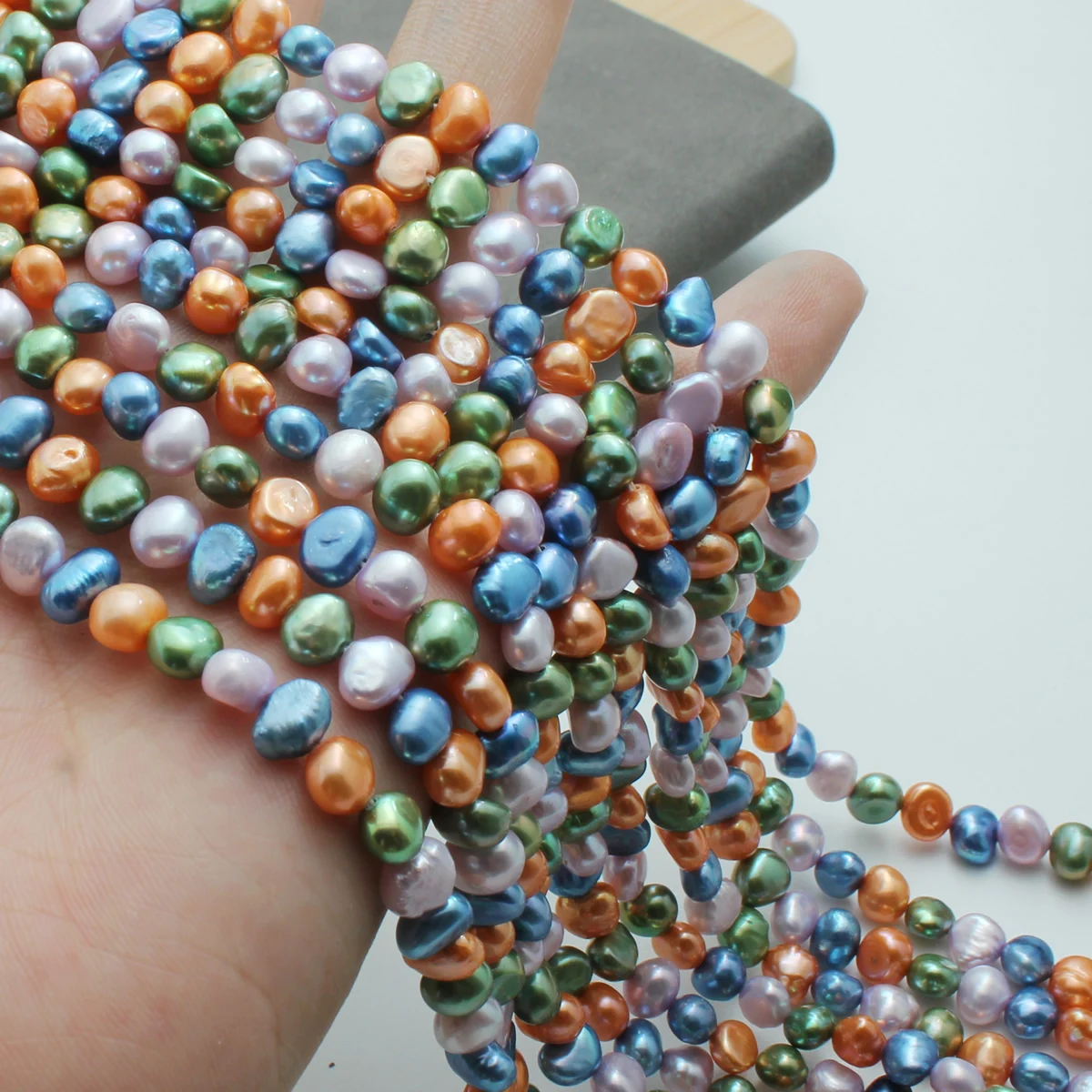

5-6mm colored natural freshwater pearls with irregular shapes on both sides for making jewelry DIY necklaces and bracelets