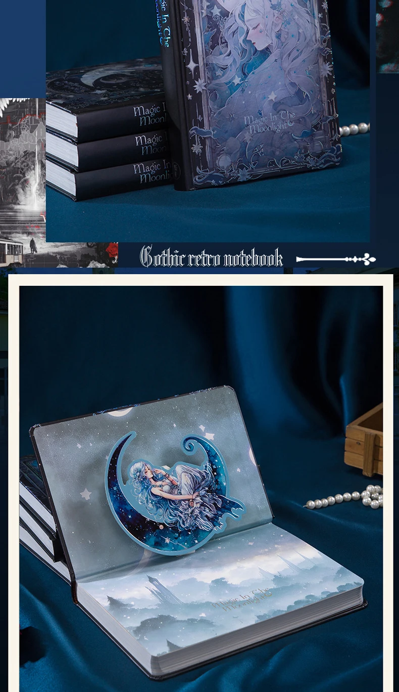 Vintage Magic Book Gothic-Notizbücher im europäischen Stil im A5-Format, Heißprägung, Hardcover-Einband, vollfarbig, illustrierter Notizblock, 128 Blatt – Detail 2