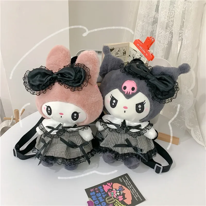 Sanrio Kuromi Melody Plush Doll Backpack New Cute Skirt Kuromi Doll Bag Cartoon Cartoon Soft Bag Large Capacity Bag Girl Gift