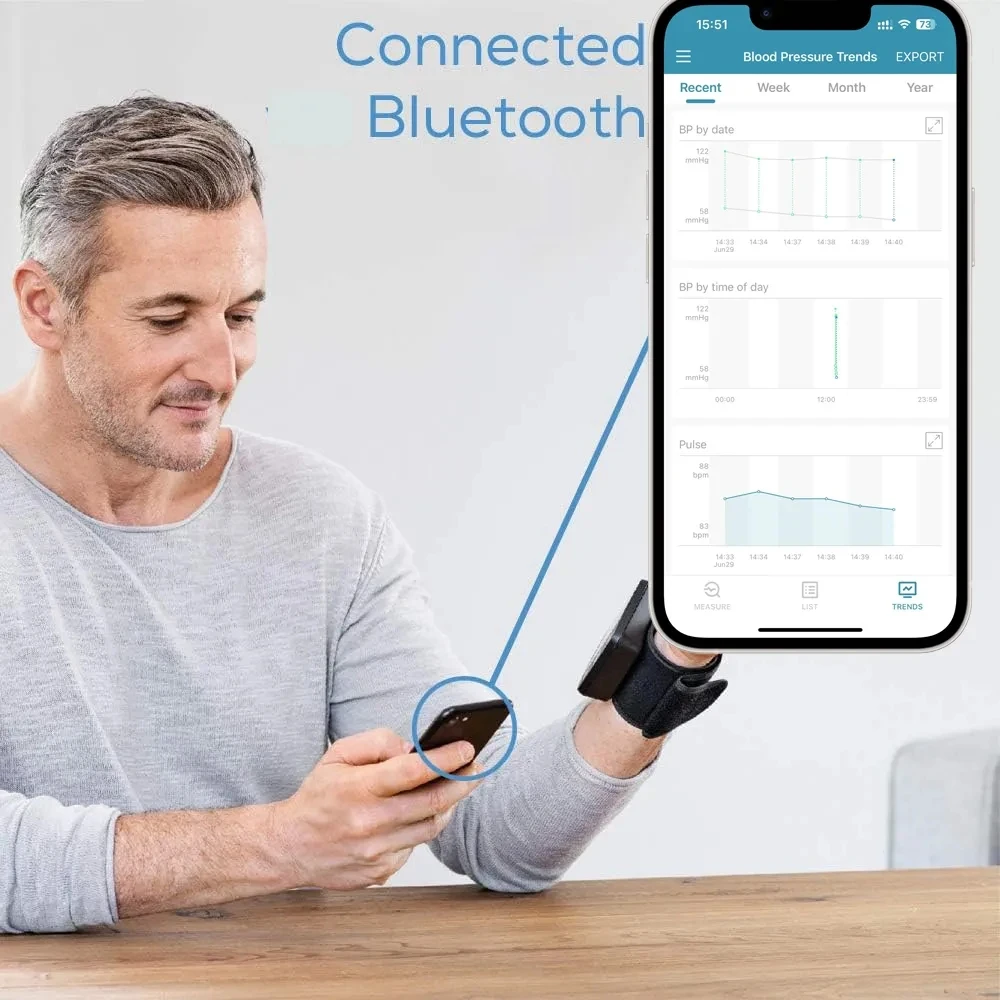 Bluetooth ses bilek kan basıncı monitörü USB şarj edilebilir büyük ekran tonometre dijital tansiyon aleti baumanometer