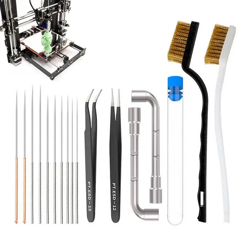 3D Printer Nozzle Cleaner 17 Pcs Set Maintenance Accessories Nozzle Cleaning Needles Wire Brush Copper Wire Toothbrushes Optimal