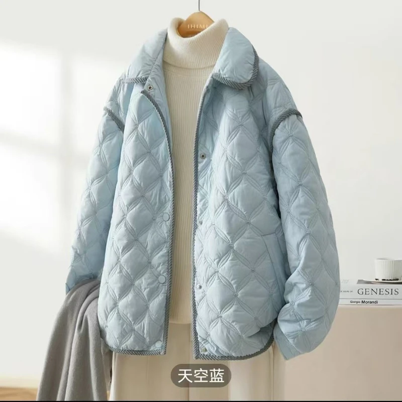 Autumn Winter Quilted Cotton Coat Women Shirt-style Cotton Coat Lightweight Parka Patchwork Outerwear Soft Warm Top Jacket Trend
