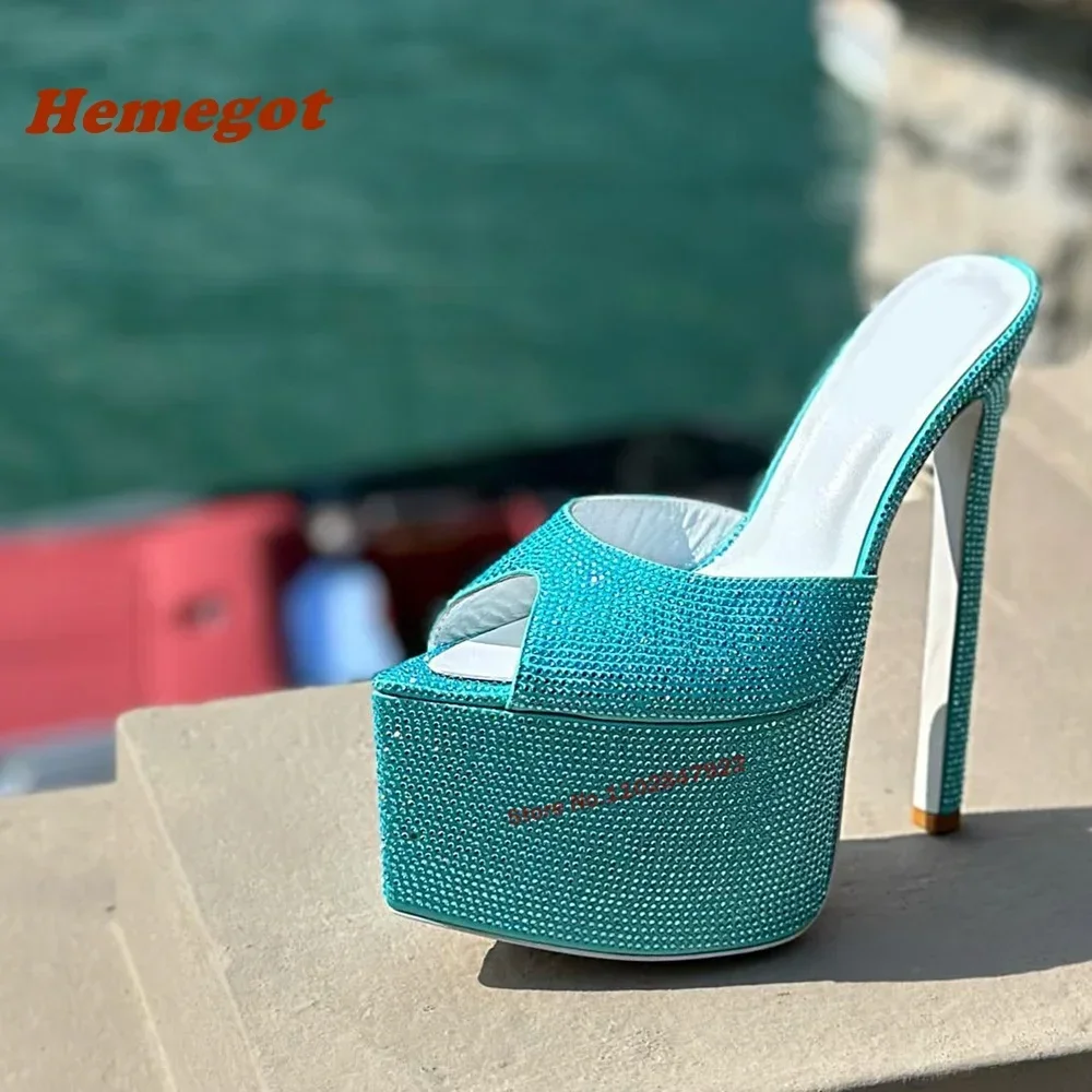 Rhinestones Stiletto Heels Slippers Pointy Toe Thin High Heeled Elegant Party Shoes 2024 New Luxury Mules Plus Size 41 Sexy
