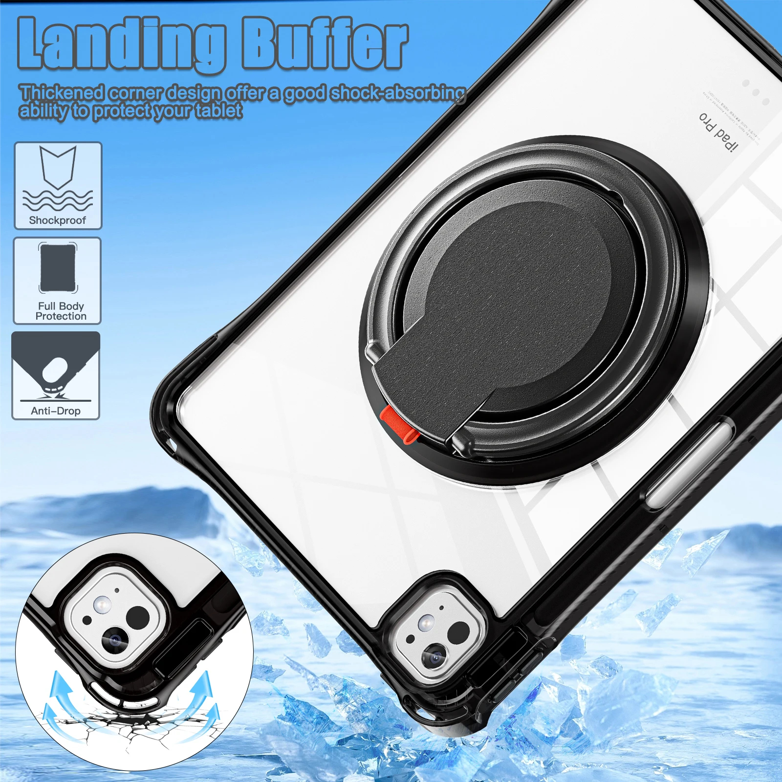 360 Rotation Handle Stand Tablet Case For iPad Pro 13 11 M4 Air 3 4 5 6 7 8 9 10th Generation Mini Shockproof Clear Hard Cover