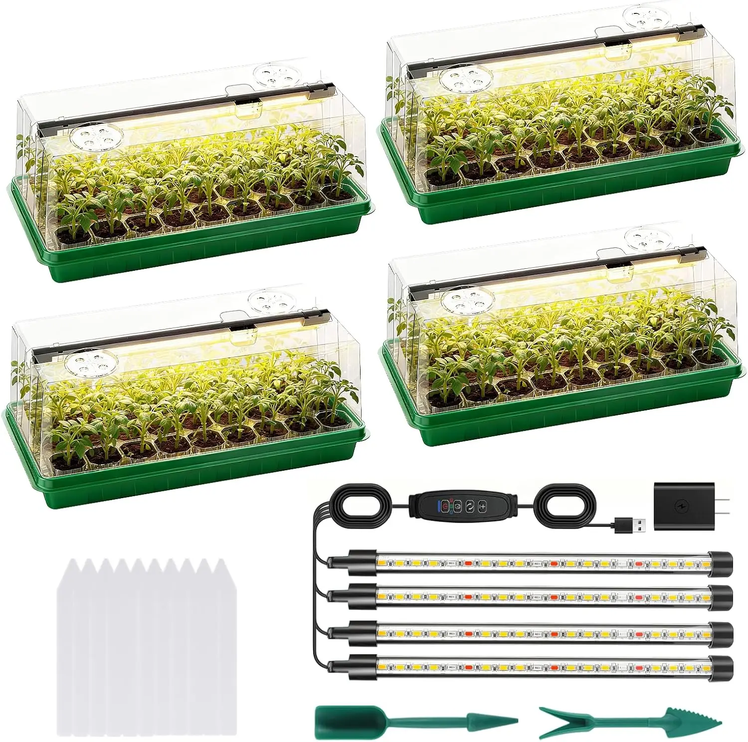 

Лоток для проращивания семян с фитолампой, полный спектр, регулируемый таймер для комнатных растений, подарки для садоводов (зеленый, 144 ячейки)