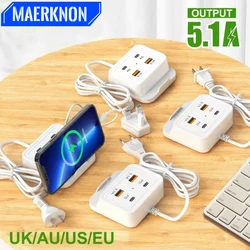 Universal 5.1A 4 Ports with Stand Fast Charging 2pd 2usb EU US UK Plug Wall Quick Mobile Phone Charger For IPhone 15 Xiaomi