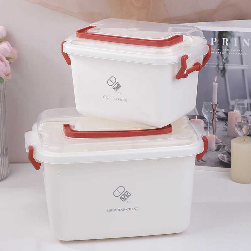 Caixa de medicina portátil de grande capacidade, kit médico de primeiros socorros para casa, caixa de medicina de emergência familiar com estojo de armazenamento de drogas multicamadas