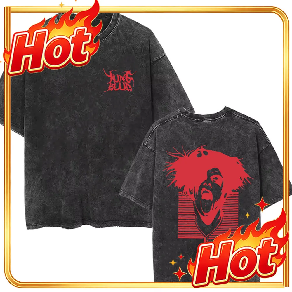 Washed Vintage Rocker Yungblud IDOLS Album Tour Double Sided Print T-shirts Men Women Fashion Hip Hop Rock Short Sleeve T Shirts
