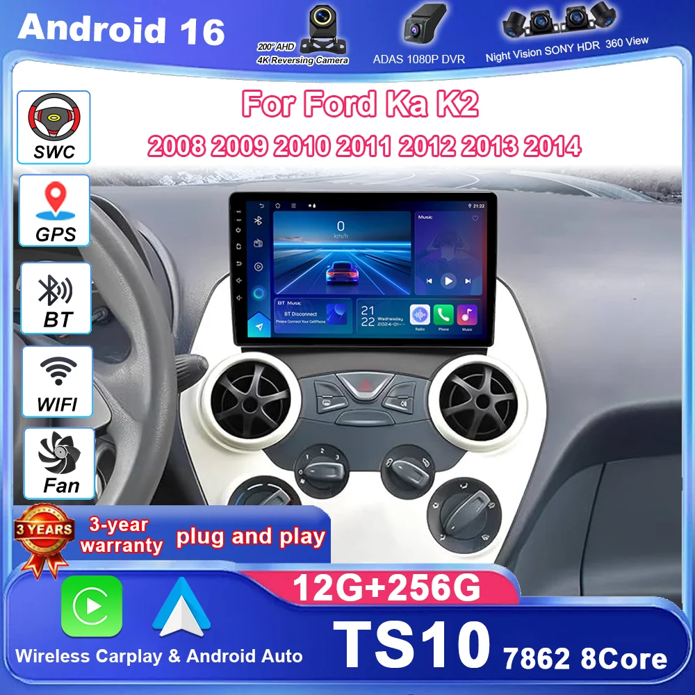 Android 16 For Ford Ka K2 2008 2009 2010 2011 2012 2013 2014 Car Multimedia Video Player Radio Stereo CarPlay Auto 4G Navigation