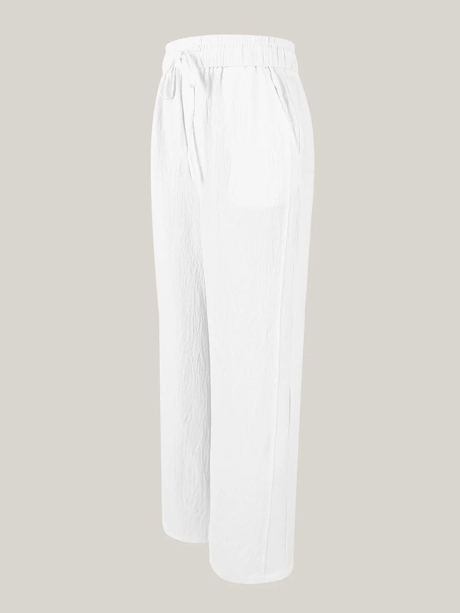 Frühling Herbst Damen Hosen Lässige Hochgeschnittene Weite Hosen Lose Einfarbig Elastische Taille Kordelzug Streetwear Mode – Detail 4