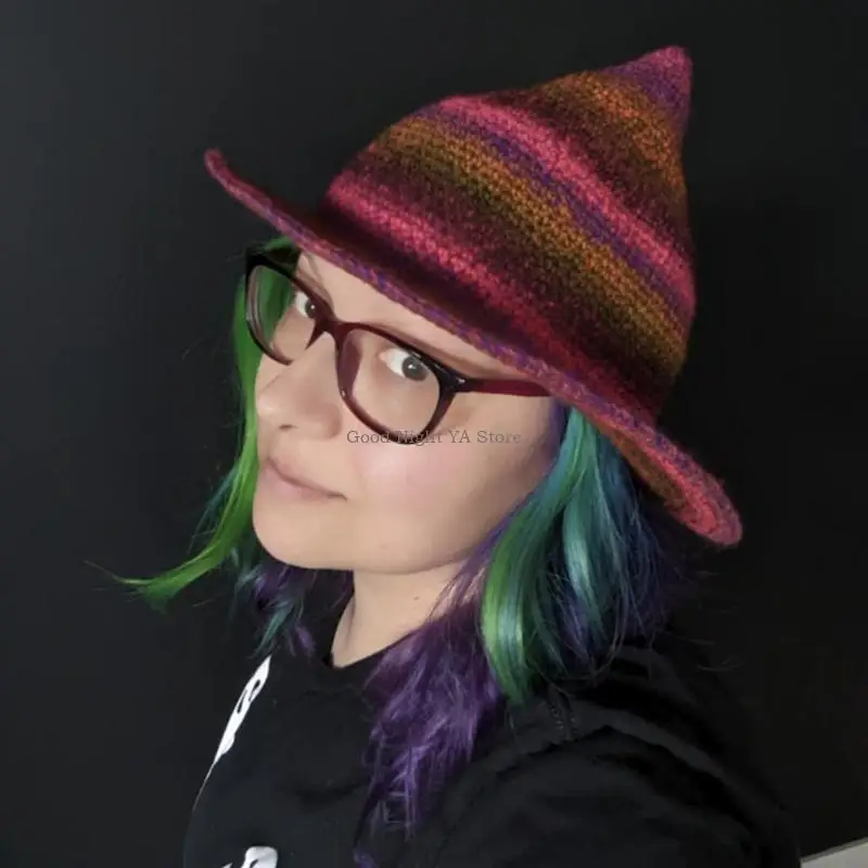 Halloween Witch Cap Carnivals Roleplay Party Hat Women Soft Crochet Wizard Hat