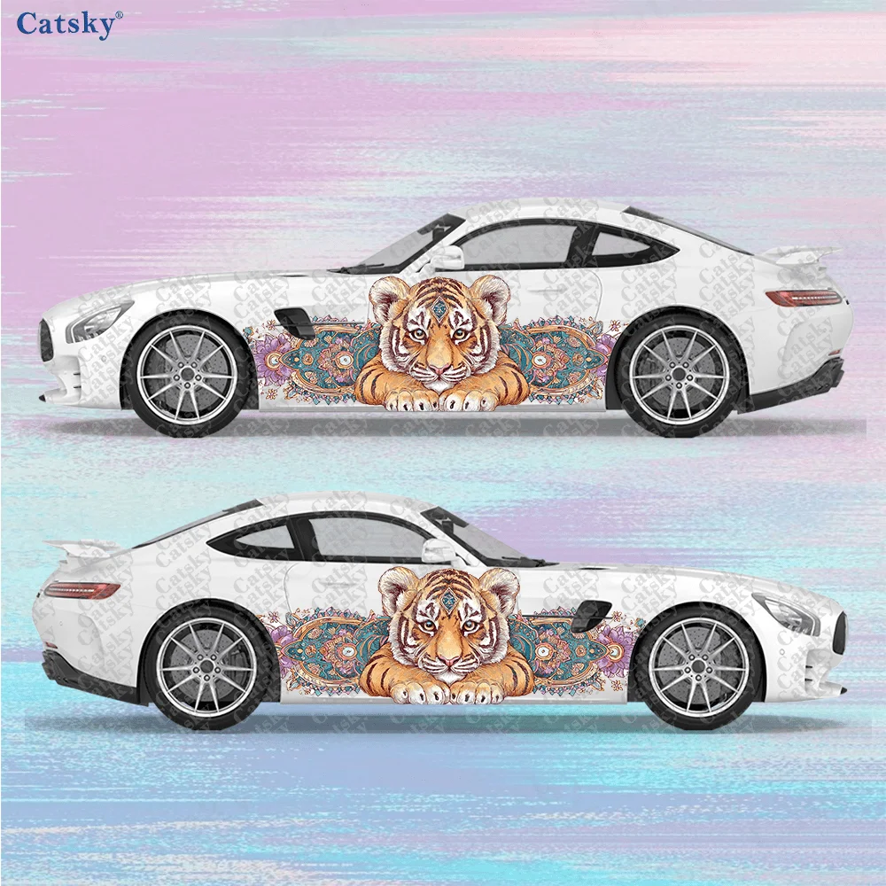 Boho Style Tiger Art Car Side Sticker Decoration,PVC Waterproof Scratch Resistant Decal,Car Protection,Auto Accessories Gift