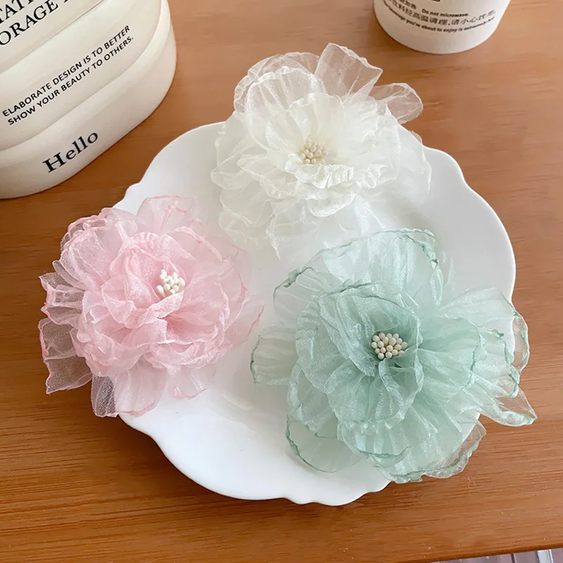 1PC New Children Organza Simulated Flowers Cute Hairgrips Girls Hairpins Hair Clips Kids Headwear Baby Hair Accessories