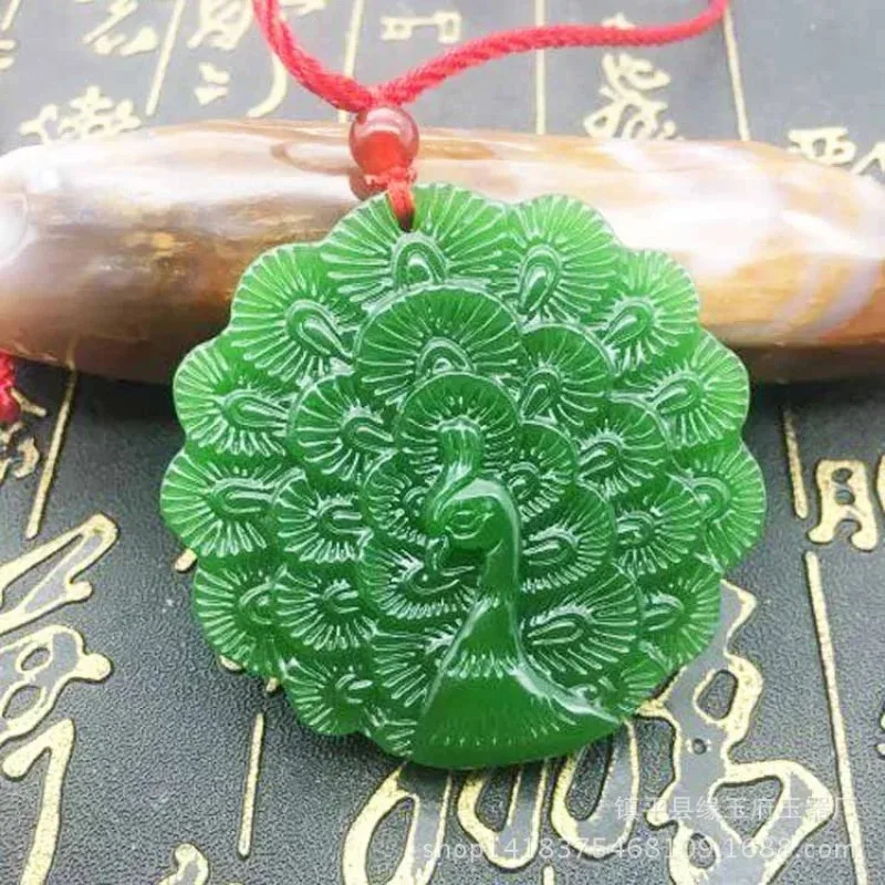 Natural Green Handcarved Peacock Jade Pendant Fashion Boutique Jewelry Men's and Women's Peacock Open Screen Necklace Gift