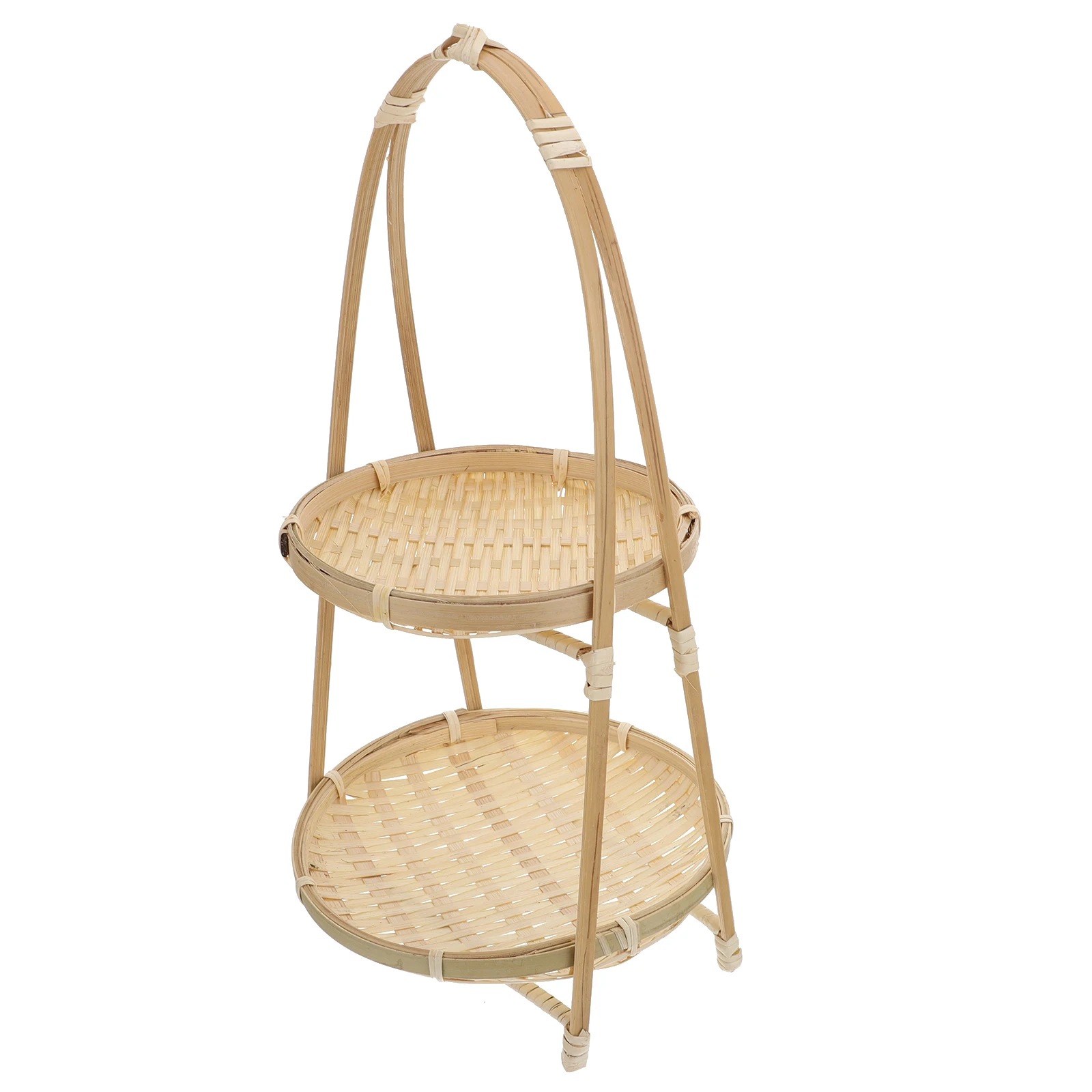 

1pc Bamboo Woven Basket Party Dessert Storage Double Layer Cake Container Non Slip Sturdy Environment Friendly Handheld