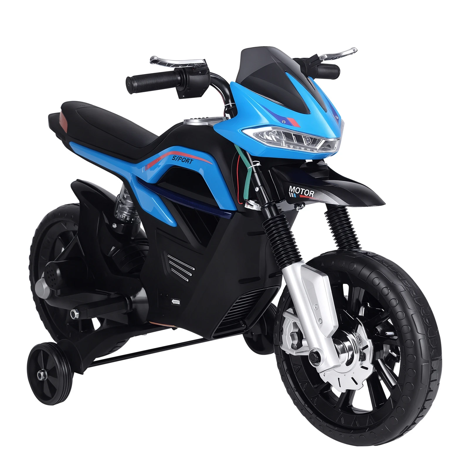 Moto Eléctrica Para Niños De 3 A 6 Años, 25 W, 6 V, 3 Km/H, Con Efectos Luminosos Y Sonoros, Ruedas Extraíbles, Carga Máxima. 30 Kg Azul — -75%, 533.99€ Coupon, from 177.99€ – 75% descuento – €177.99