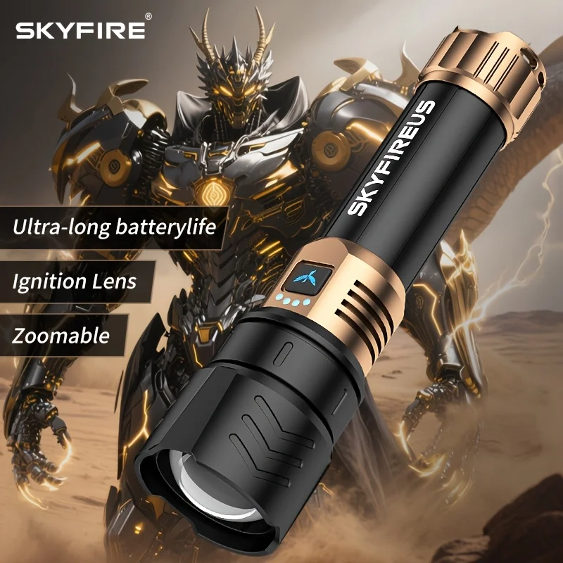 

2PCSKYFIRE LED Flashlight High Lumens, Super Bright Rechargeable Flashlight with Ignition Lens, Zoomable, Four Modes, Flash Light for Camping Essentials, Outdoor And Home