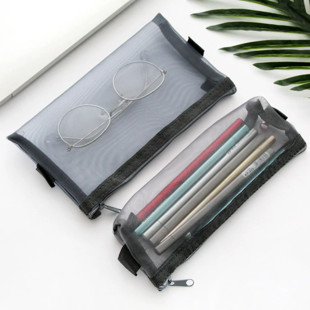 

4Pcs Large Capacity Mesh Pencil Pouch Portable Zipper File Bag Black Gray for School Office Carry Phone Storage