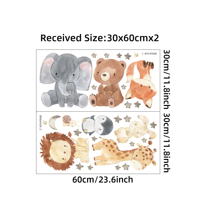 2PC Cartoon Cute Africa Animals Wall Stickers Elephant Giraffe Bear Fox Kids Room Kindergarten Home Decoration