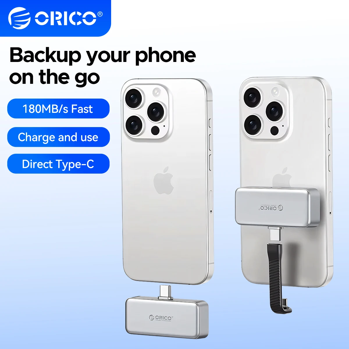 

ORICO MINI Portable SSD 64 128 256GBFlashPod PSSD ProRes with Direct Plug Fast Charging for Dashcam Mobile Mac PC iPhone 16/15