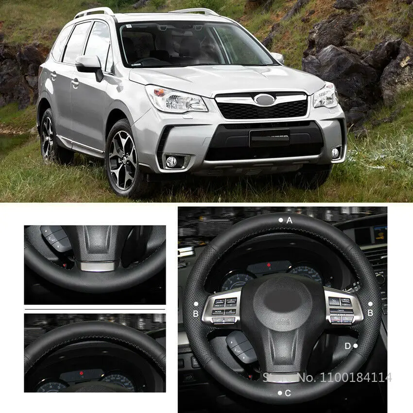 

Hand Sew Black Leather Wrap Car Steering Wheel Cover for Subaru Forester 2013-16 Interior Accessories