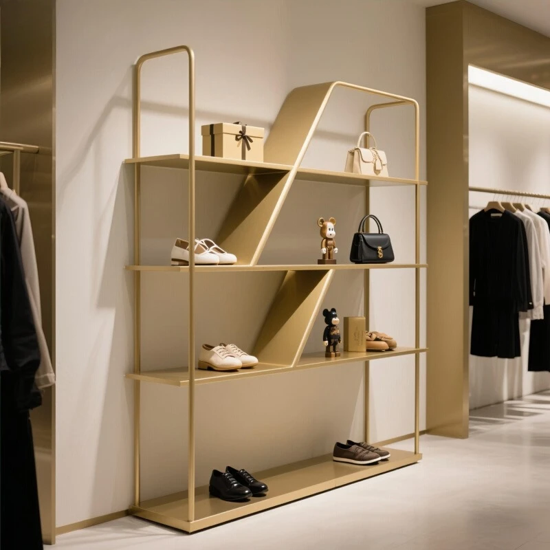 

Modern luxury shoe rack, storage bag display rack, shoe store display rack, multi-layer shelf, golden shelf