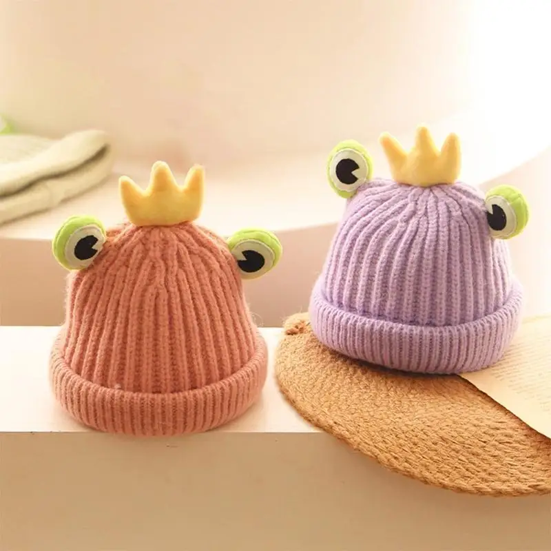 

C63C Sweet Children Cartoon for Frog Big Eyes Knitted Hat Knitted Beanie Hat Travel Autumn and Winter for Baby Boys & Gi