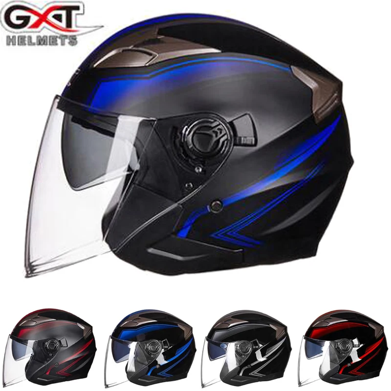 

New GXT 708 Double Visor Electric Motorbike Bicycle Scooter Safety Helmet Men/Women Half Face Summer Motorcycle Helmets Autumn