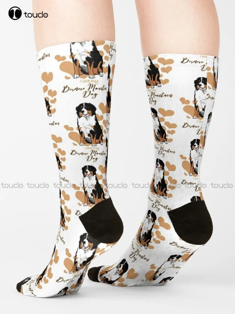 I Love My Bernese Mountain Dog (A)! Especially For Berner Dog Lovers! Socks Purple Socks Street Skateboard Socks Custom Gift Art