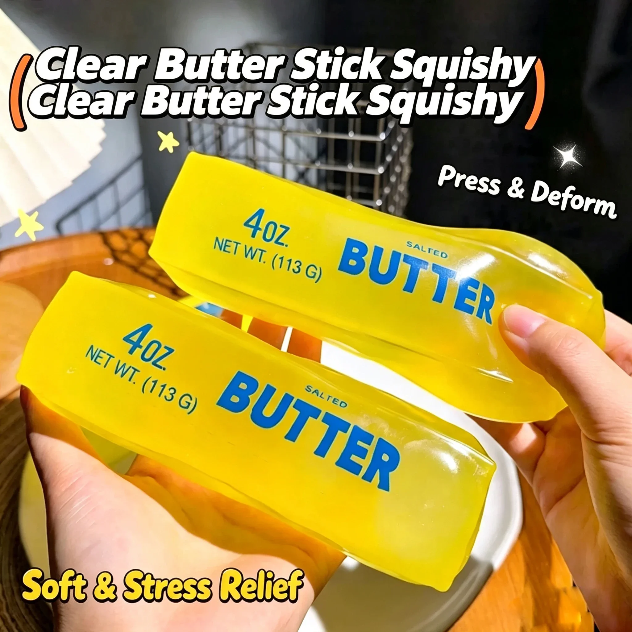 Hot Moldable Butter Stick Squishy Toy Vaseline Filled Stress Relief Butter Cheese Bar Squeeze Fidget Toy Decompression Vent Toy