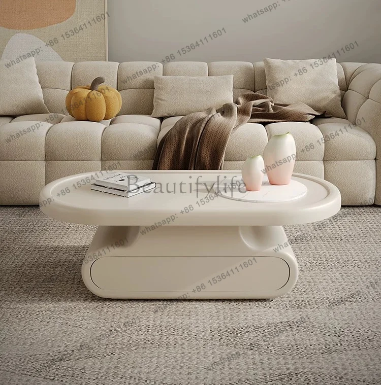 LS Cream Wind Coffee Table Living Room Household Oval Simple Modern Slate Biscuits French Coffee Table