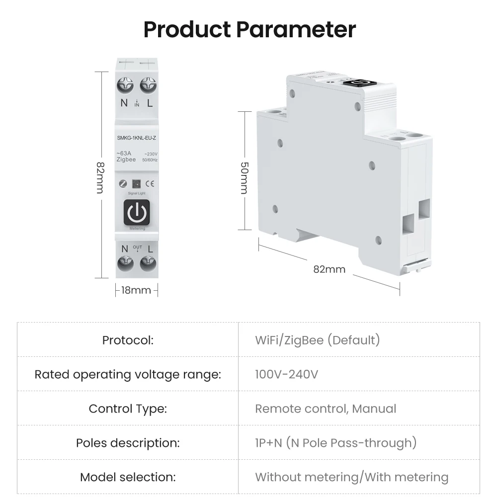 MIUCDA Tuya WiFi/ZigBee Smart Circuit Breaker Power Metering 1P 63A DIN Rail For Smart Home wireless Remote Control Switch