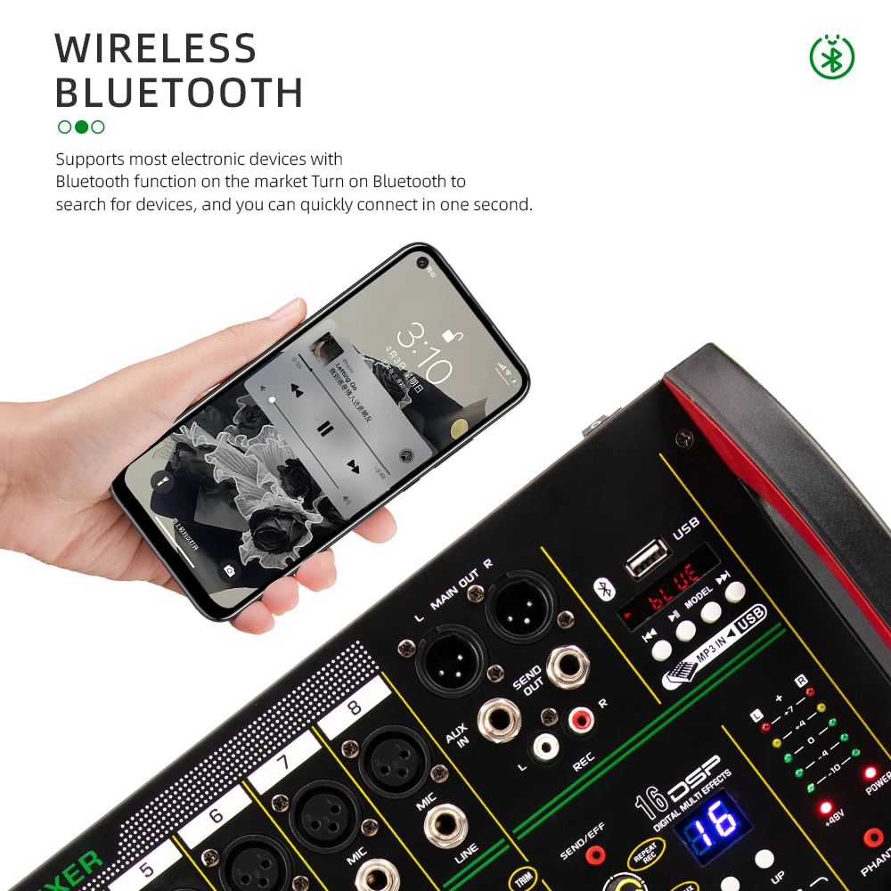 4 / 8 channel mixer DSP reverberation effect professional Bluetooth USB audio mixer balance family karaoke stage performance KTV