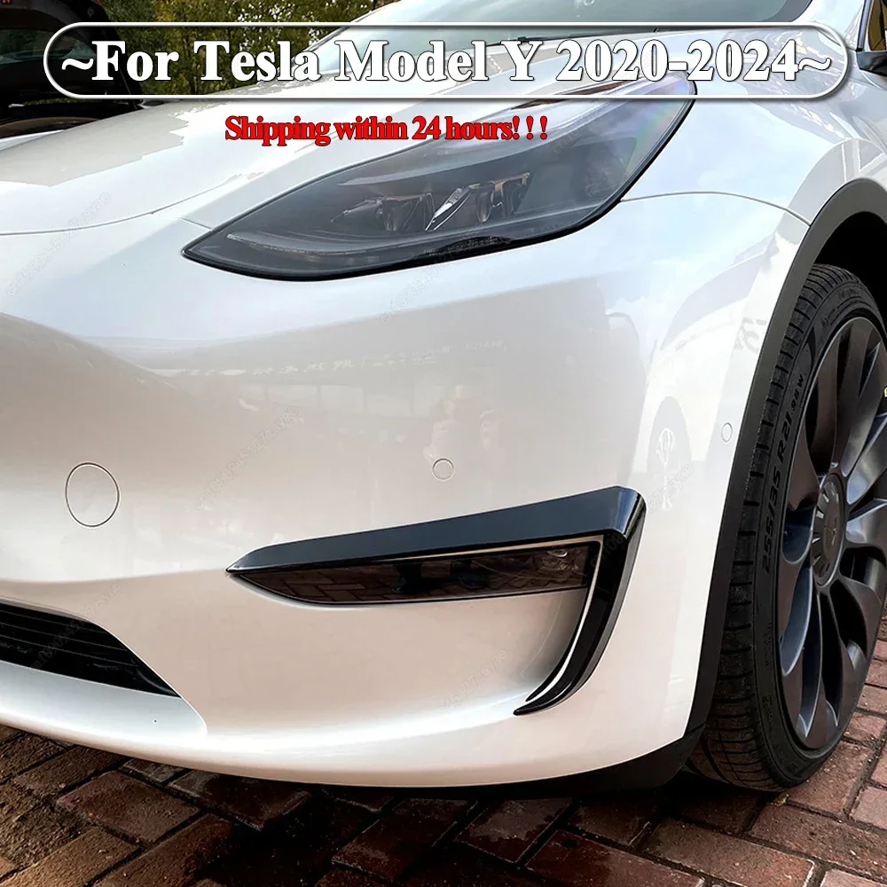 Lampu penutup kabut depan mobil, 2 buah untuk Tesla Model Y 2020-2024 mobil penutup lampu kabut depan Trim Spoiler pisau angin Bumper Gloss hitam ABS penyetelan