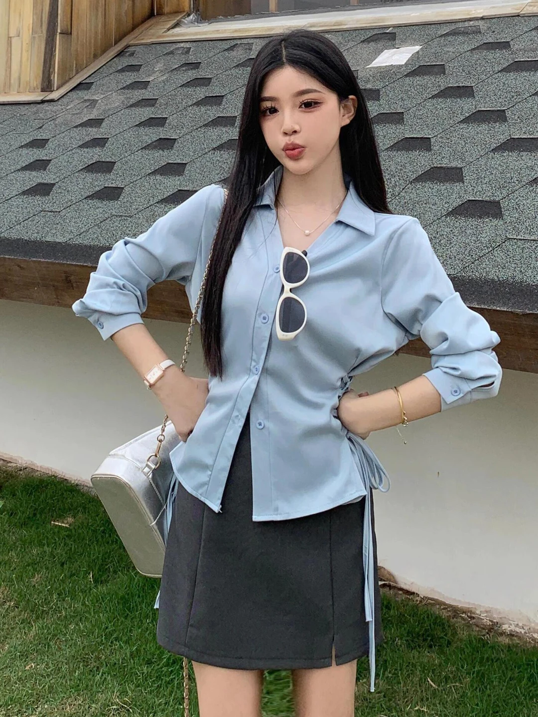 

Spring 2026 Design Sensation Small Elegant Pleated Shirt High Waist Slimming Half-length Skirt Two-piece Set Women's Fashion