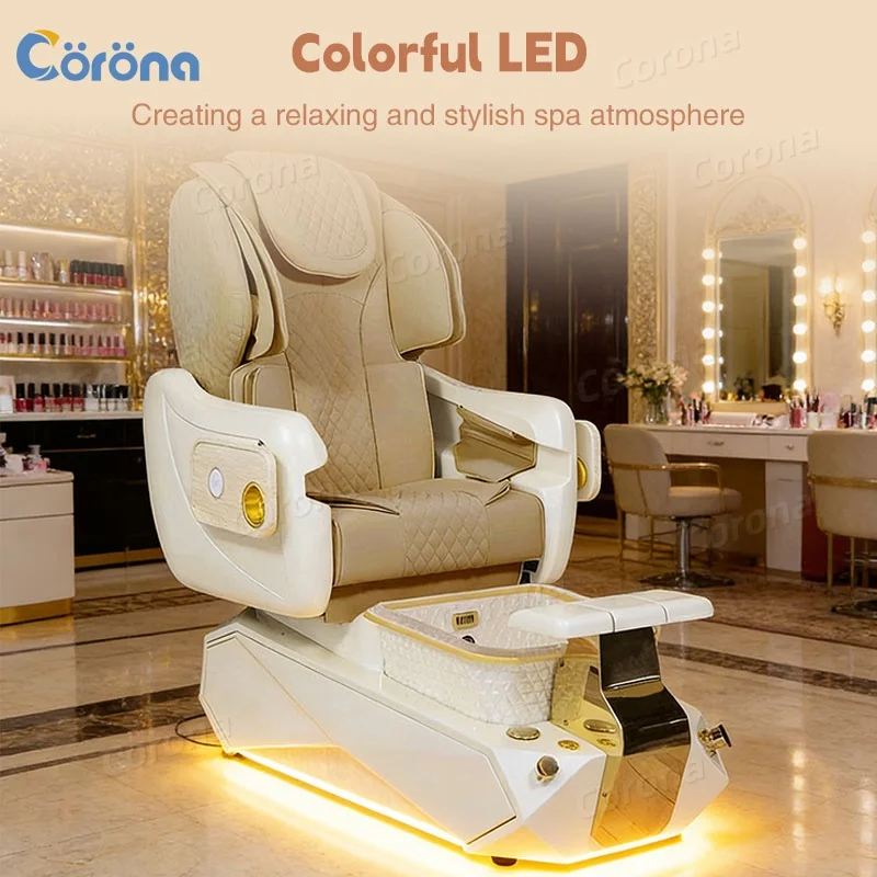 Luxury Pedicure Spa Chair with Massage System Crystal Glass Foot Basin for Nail Salon Furniture
