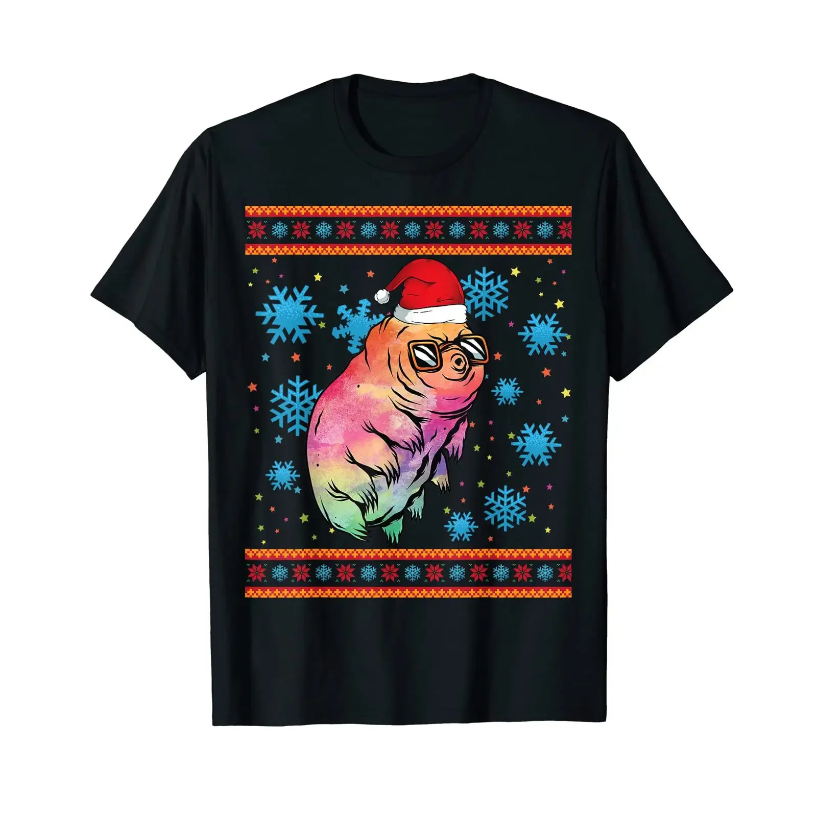 Water Bear With Santa Hat Microbiology Christmas Tardigrades T Shirt vintage Washed Breathable Stretched Slightly homme