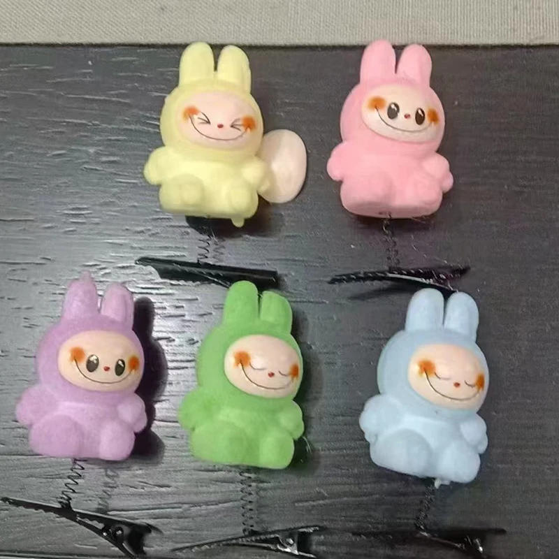 5Pcs New Hair Clips 3D Labubu Spring Hair Clips Cartoon Plush Hairpins DIY Duckbill Clip Headwear Children's Hair Accessories image 3