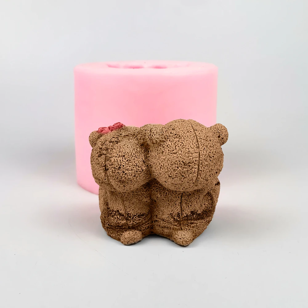 New Couple Bear with Heart Silicone Mold DIY 3D Animals Christmas Mousse Cake Cookie Fondant Mould Crafts Candy Resin Soap Tools