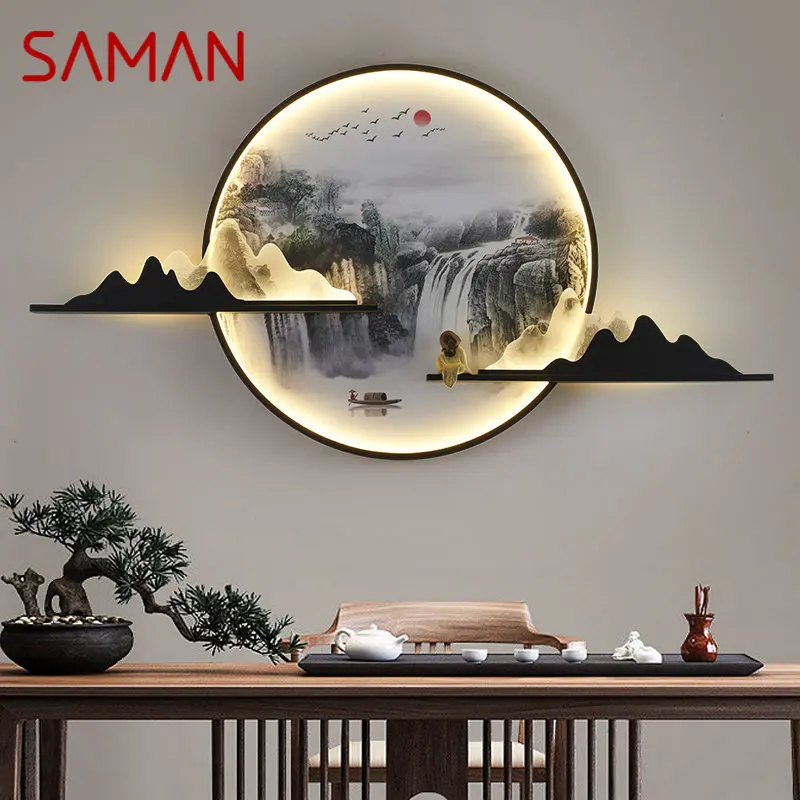 

SAMAN Modern Wall Picture Light LED Chinese Creative Circular Landscape Mural Sconce Lamp For Home Living Bedroom Study