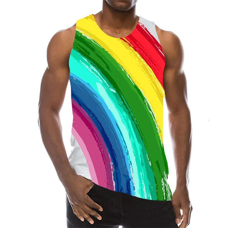 

Rainbow Tank Top For Men 3D Print Colorful Strips Pattern Sleeveless Tops Vest Multicolor Tees Sports Gym Fitness Beach Tanks